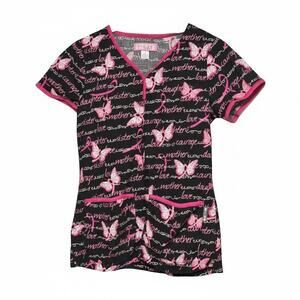 Koi Breast Cancer Support Scrub Top Size XS
